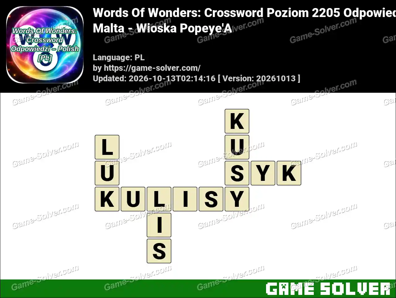Words Of Wonders: Crossword Poziom 2205 Odpowiedzi – Malta – Wioska Popeye’A